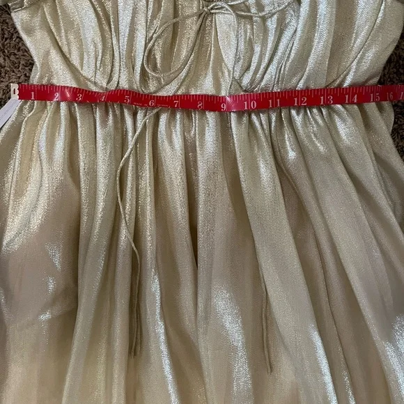 Selkie The Seashell Gown in Gold Medium Babydoll Puff Sleeve Regency Style - Picture 13 of 15